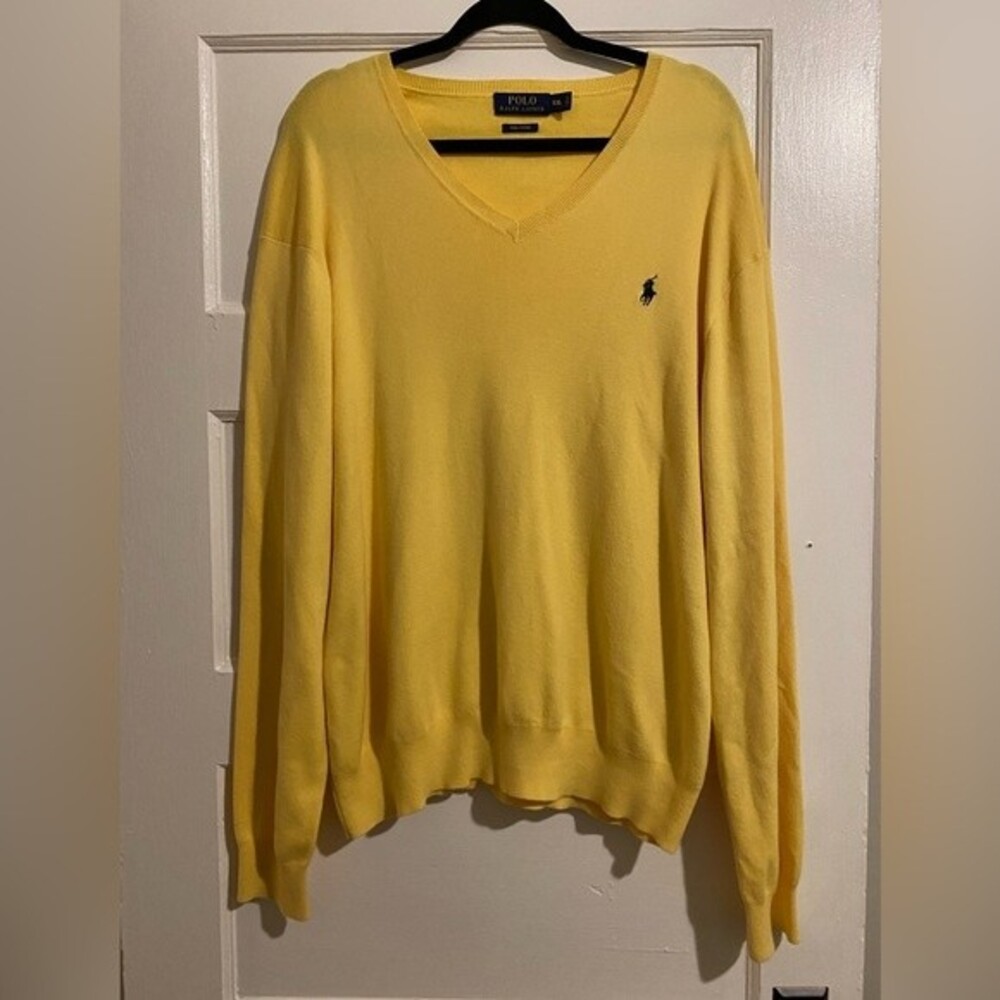 Polo Ralph Lauren Men’s Pima Cotton Soft Yellow Pullover V Neck Sweater